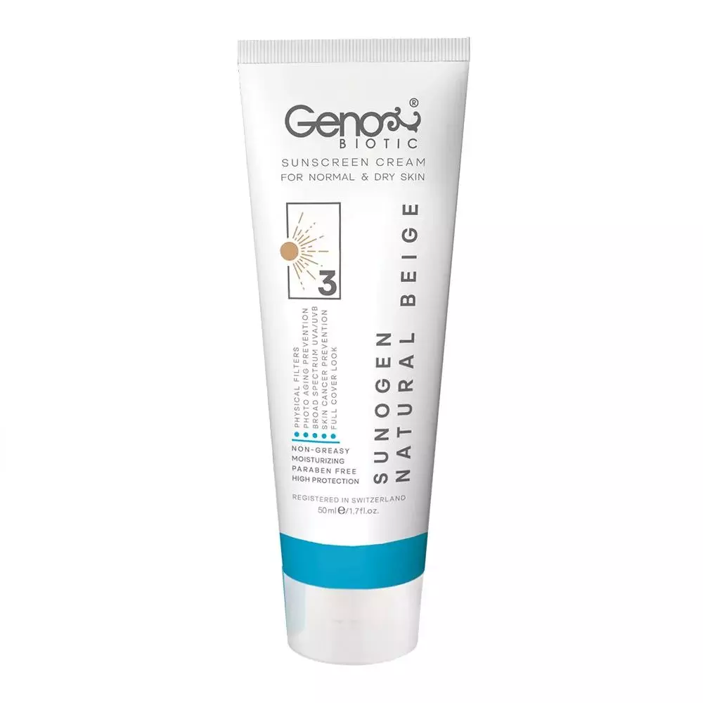 کرم ضد آفتاب پوست خشک SPF50 سانوژن ژنوبایوتیک - بژ طبیعی